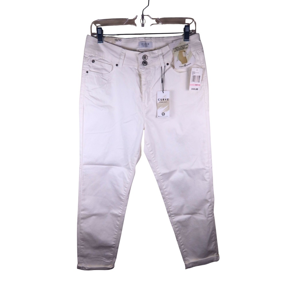 Curve Appeal White Curve Creator Skinny Jeans Size 10/30 NWT Double Button Denim